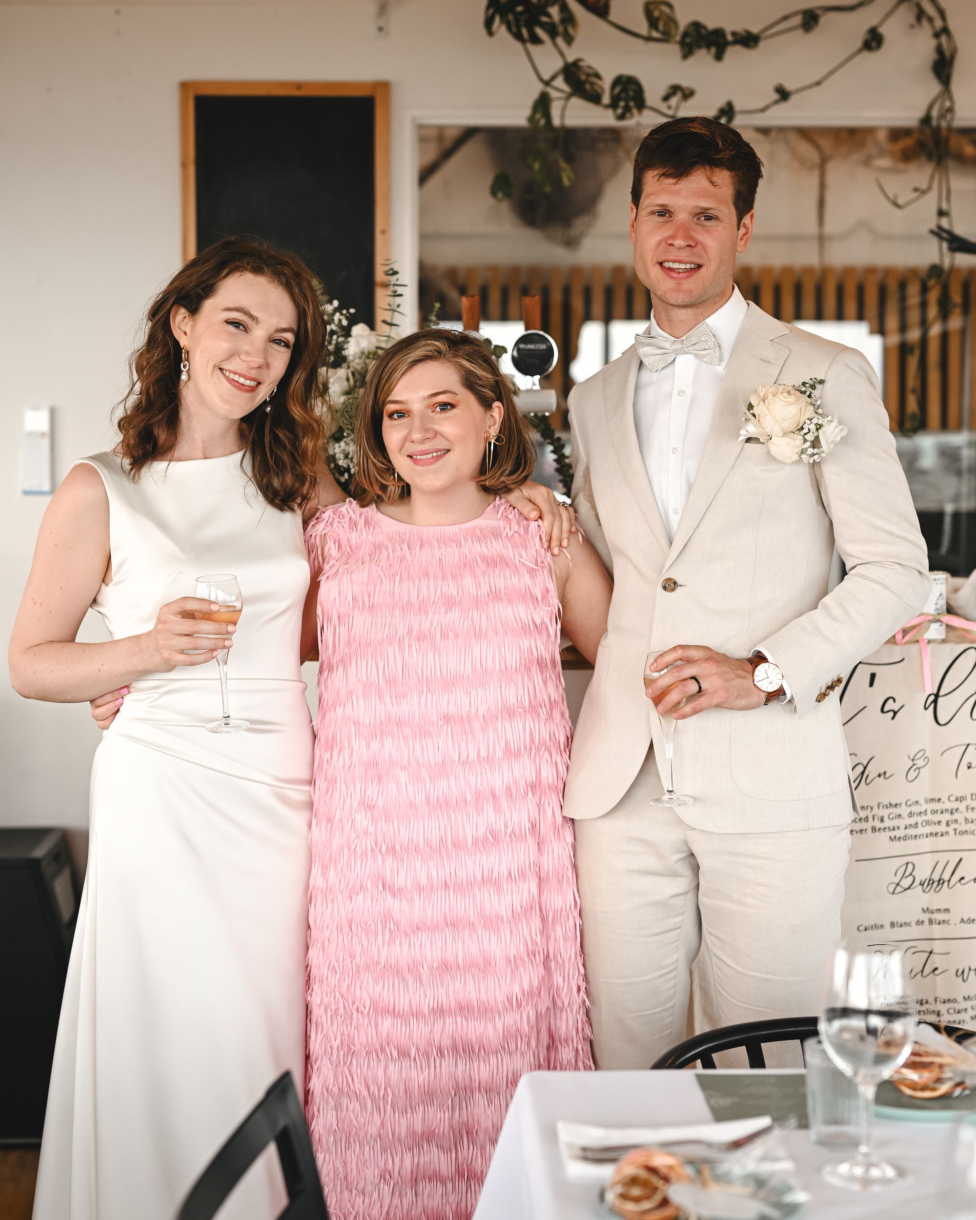Bride and groom with Harriett